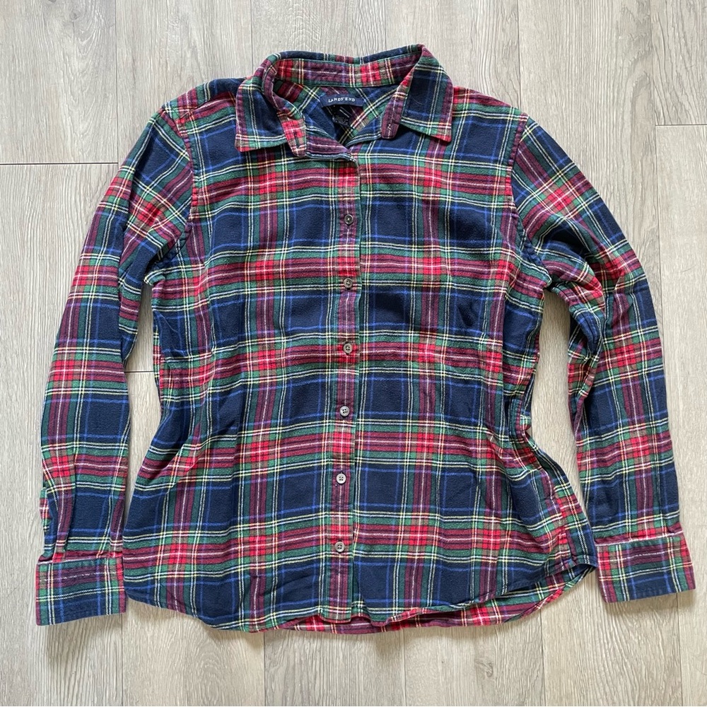 Lands End Plaid Button-Up Shirt
